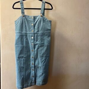 Button-Front Midi Pinafore Dress in Light Blue